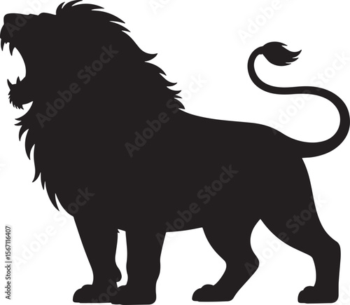 lion roaring black silhouette vector, Simple silhouette Design vector icon with white background. Wild Animal Vector