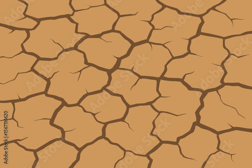 Seamless cracked earth texture background. Dry desert soil pattern. Parched ground surface. Drought environmental concept. Natural clay cracks. Arid land illustration. Nature disaster vector