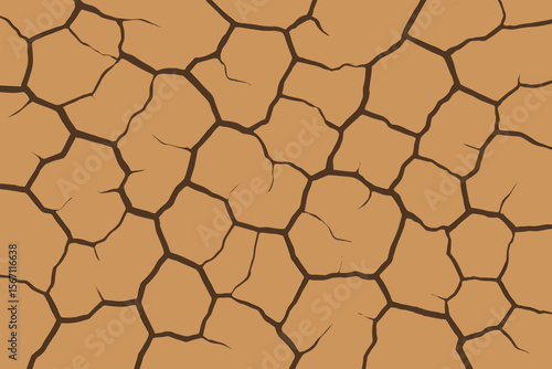 Seamless cracked earth texture, dry desert ground pattern, drought soil surface, arid climate background, natural disaster, environmental crisis, barren land, vector illustration, tileable repeat