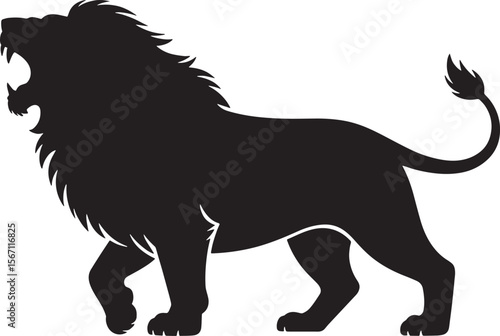 lion roaring black silhouette vector, Simple silhouette Design vector icon with white background. Wild Animal Vector