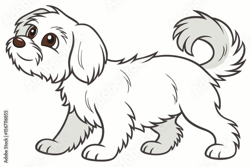 Charming Maltese Dog Cartoon Illustration Playful and Adorable Pet with Fluffy White Fur and Sweet Brown Eyes Smiling Happily