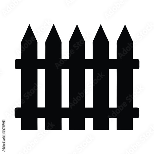 Black Picket Fence Icon on White Background  
