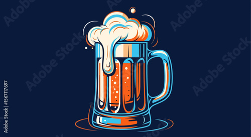 Refreshing Beer Mug Illustration Cold Beer, Frothy Head, and Crystal Glass
