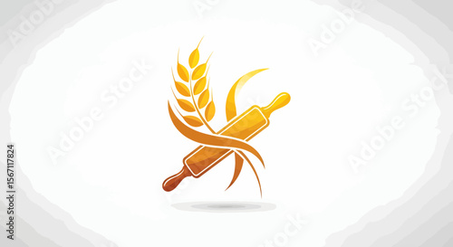 Golden corn and wheat cereal vector illustration on a white background, autumn nature food symbol design