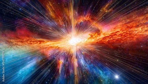 star explosion surrounded by colorful nebula