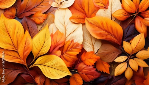 vibrant autumn floral illustration with orange and yellow leaves