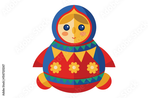 Colorful Matryoshka Doll Illustration A Traditional Russian Nesting Doll with Intricate Patterns and a Smiling Face