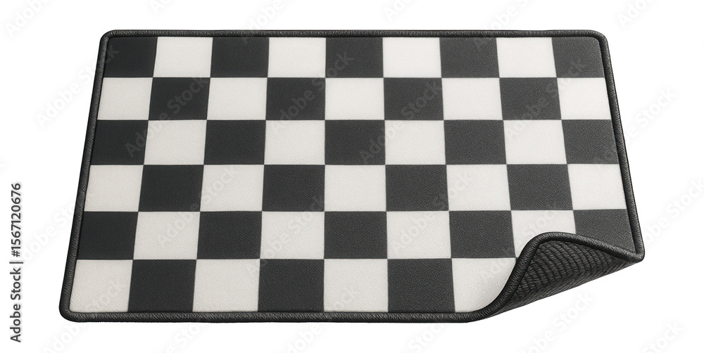 Obraz premium A water-resistant PVC kitchen rug with a checkerboard pattern, suitable for a busy kitchen in a rental property to protect the hardwood floor.