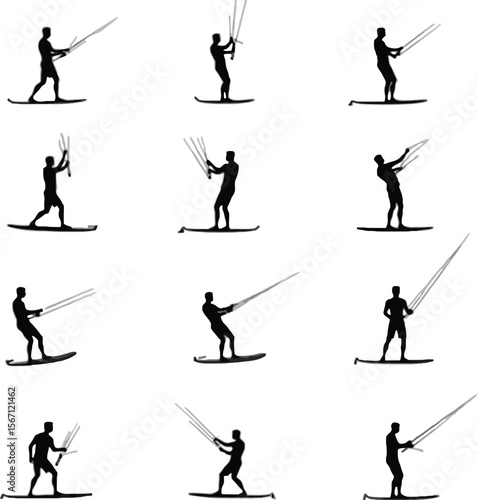 Wakeboarding silhouettes action sequence water sports extreme sports