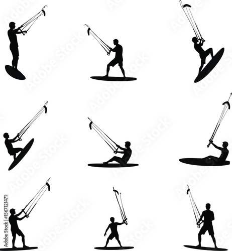 Kiteboarding silhouettes action sports water sports extreme sports