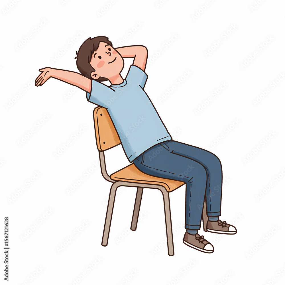 Fototapeta premium Young boy relaxing with arms outstretched while seated on chair 