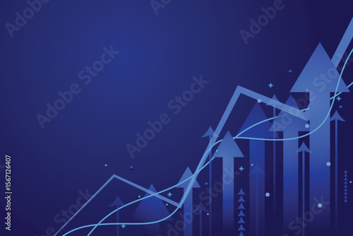 abstract arrow growing up graph success blue vector background. Stock market investment data and analysis finance graph. Business financial chart with moving up arrow graph.