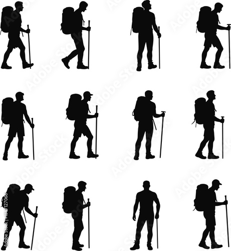 Hikers backpackers silhouette trekking hiking outdoors