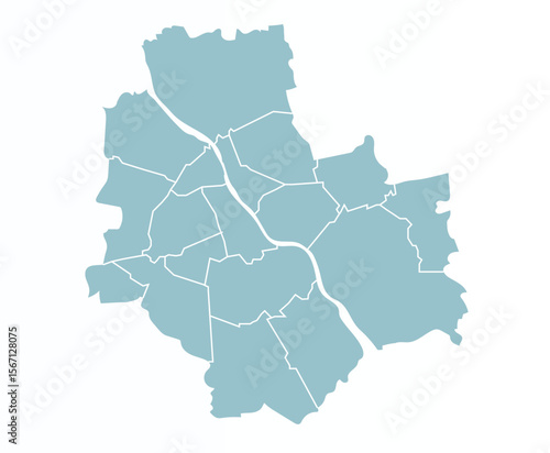 Map of Warsaw city with districts