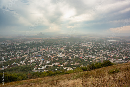 Landscape view from Mount Mashuk to the city Pyatigorsk and the Caucasus Mountains
