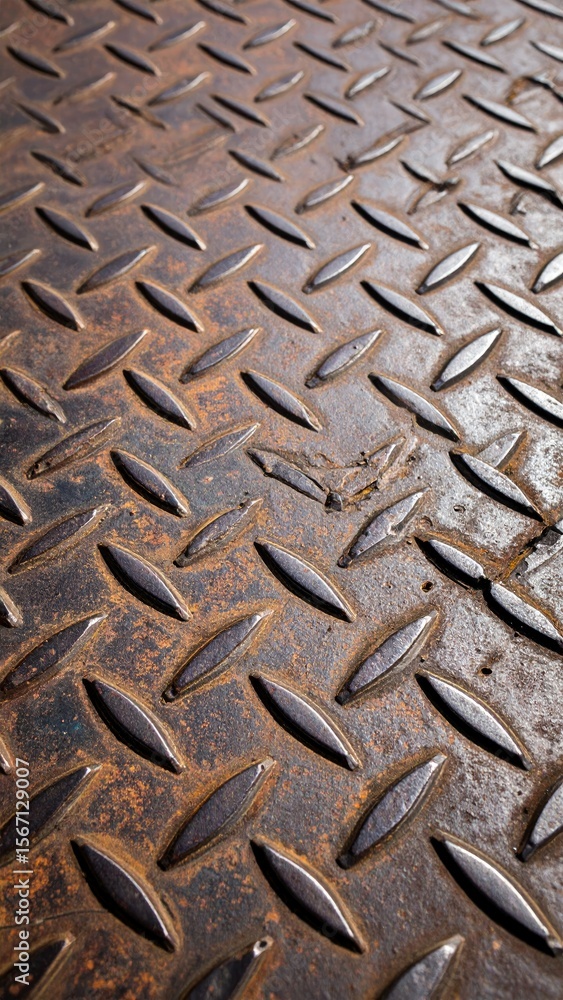 Close Up View Of Worn Diamond Plate Texture On Aged Steel Floor Showing Rust And Metallic Details Close Up View Of Worn Diamond Plate Texture On Aged Steel Floor Showing Rust And Metallic Details