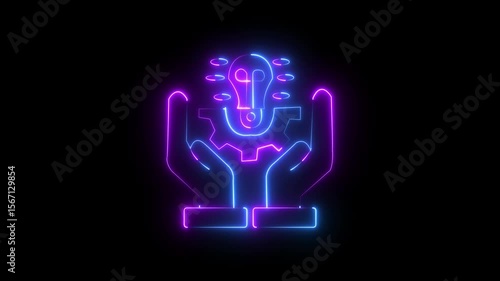 Alternative energy source light gear icon smart concept, innovation icon black background looping neon animation video.