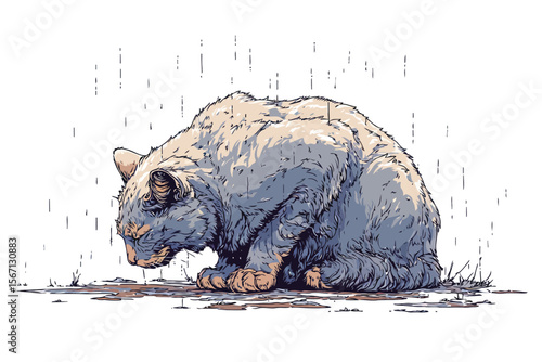 homeless cat under a rain isolated