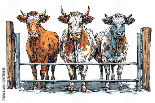 Livestock Pen with Cows front isolated