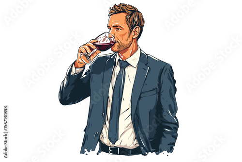 Man in business suit drinking isolated