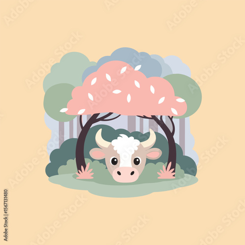 Cow with umbrella vector illustration
