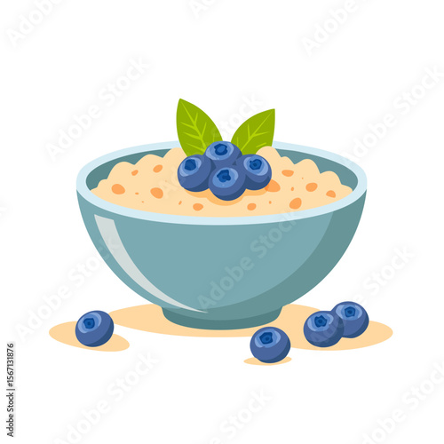 Bowl of Oatmeal with Blueberries Isolated on a Transparent Background