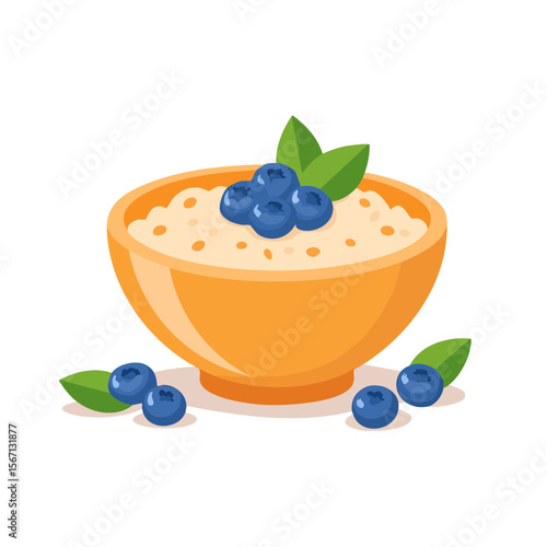 Bowl of Oatmeal with Blueberries Isolated on a Transparent Background