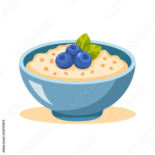 Bowl of Oatmeal with Blueberries Isolated on a Transparent Background