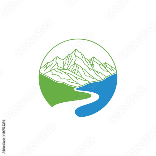 mountain logo with river