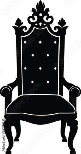 Classic Armchair Throne Silhouette in Black Vector with Elegant Details