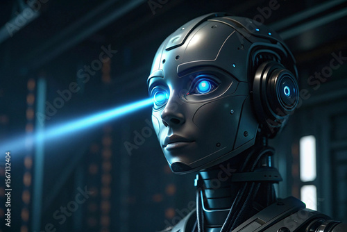 Futuristic humanoid robot with glowing eyes and sleek design exudes a sense of advanced artificial intelligence