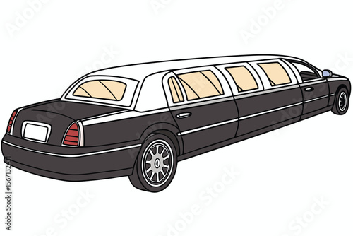 Illustration of a Sleek Black and White Limousine Offering a Luxurious Ride and a Symbol of Affluence and Sophistication