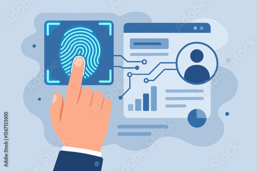 Fingerprint Identification for Secure Access to Personal Business Data, E-KYC Electronic Know Your Customer, Biometric Authentication, Digital Identity Verification, Cybersecurity Technology Concept