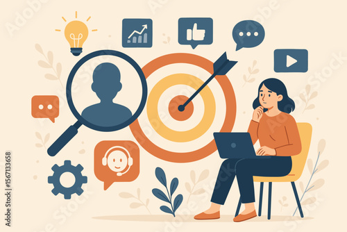 Know Your Customer KYC Concept Target Audience Analysis Business Marketing Strategy Customer Service Social Media Engagement Digital Communication Data Research Market Segmentation Illustration