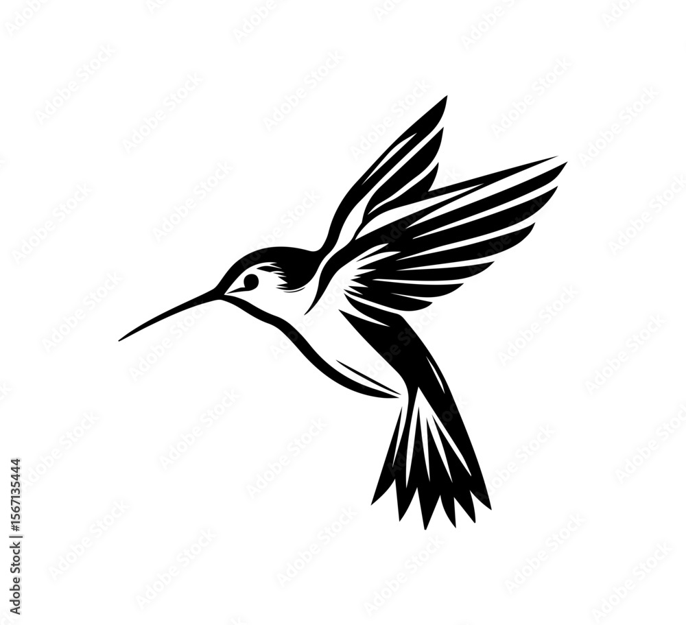 Fototapeta premium Graceful hummingbird design with stylized wings, perfect for minimalist avian themes and elegant logo concepts emphasizing nature's beauty.