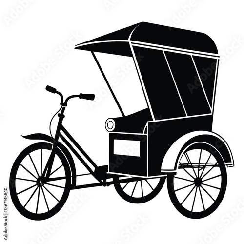 Vintage Rickshaw Illustration A Classic Mode of Transportation Artistically Rendered with Traditional Design Elements and Distinct Silhouette, Evoking Nostalgia