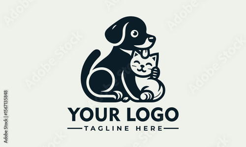 Friendly dog and cat logo design, embracing companionship.