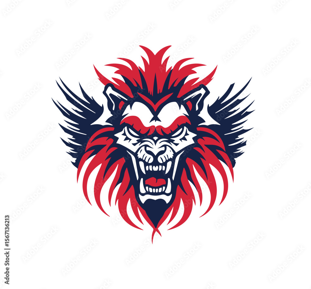 Fierce animal graphic depicts a roaring lion with wings, perfect for branding and mascot designs showing strength, courage and ferocity. Fierce animal graphic depicts a roaring lion with wings, perfect for branding and mascot designs showing strength, courage and ferocity.