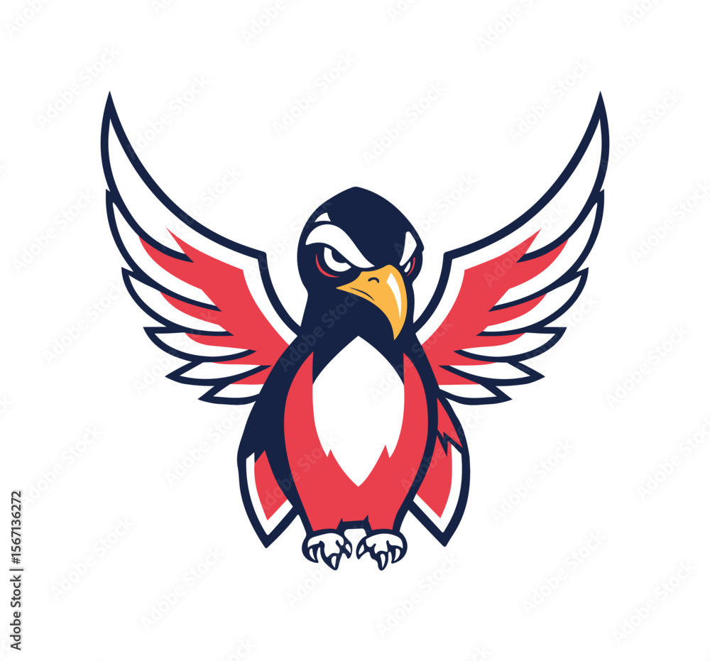 Obraz premium Striking penguin with outstretched wings, designed for vibrant branding and bold emblem creation in sports teams and beyond.
