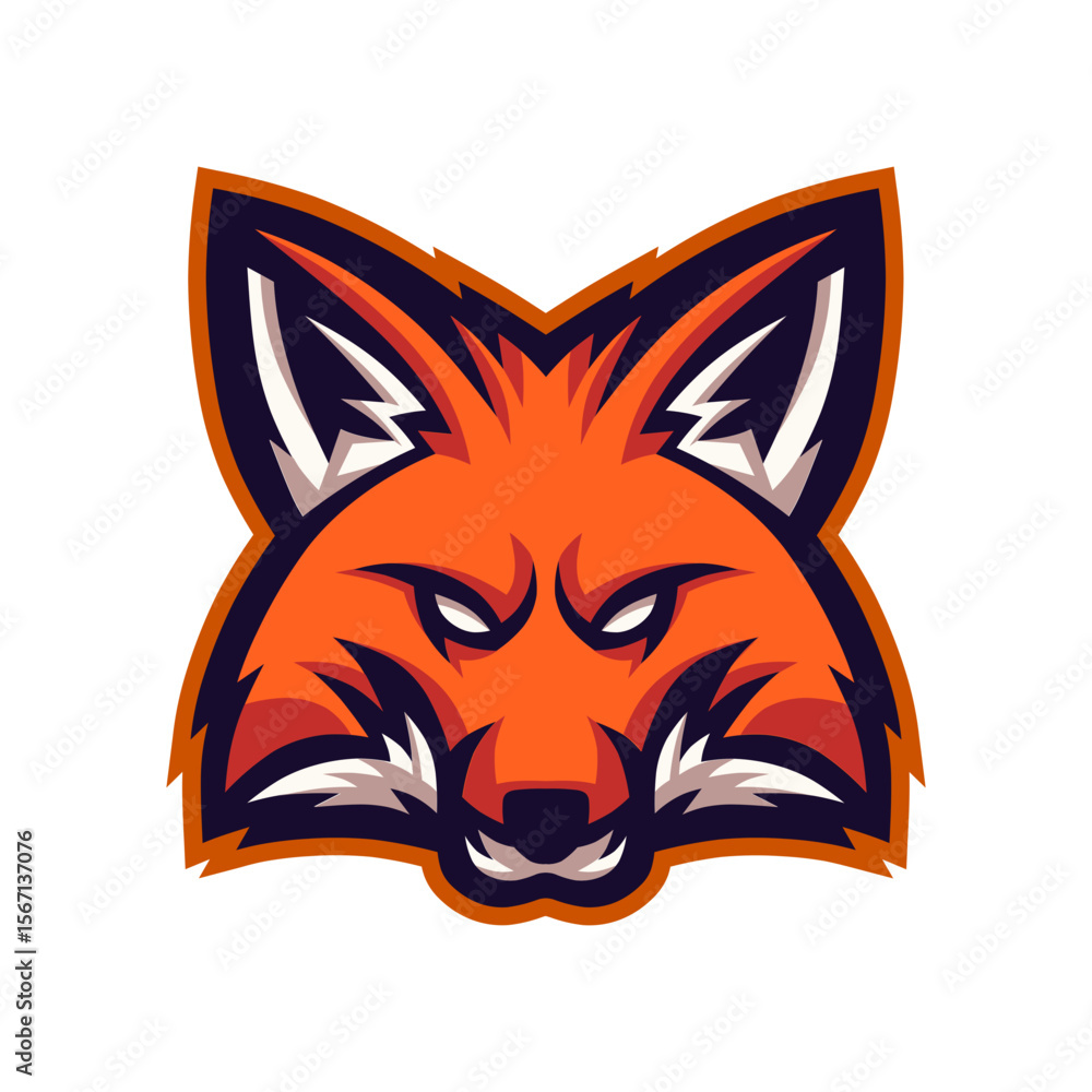 Fototapeta premium Captivating fox head mascot in a bold, stylized design, perfect for esports branding, team logos, or distinctive graphic elements.
