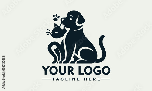 Silhouette logo design featuring a dog and a cat, symbolizing companionship.