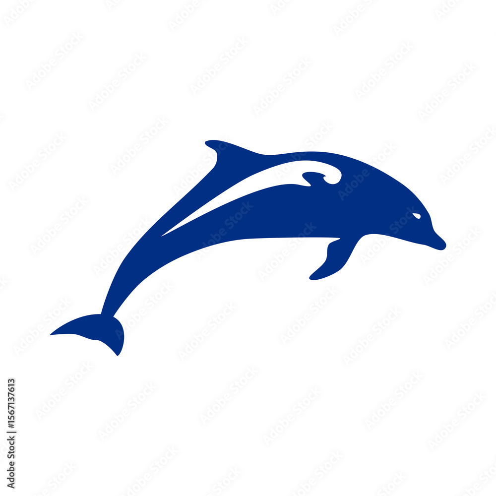 Fototapeta premium Striking marine life design showing a navy blue dolphin, ideal for ocean-themed logos, brands, or nautical designs and symbols.