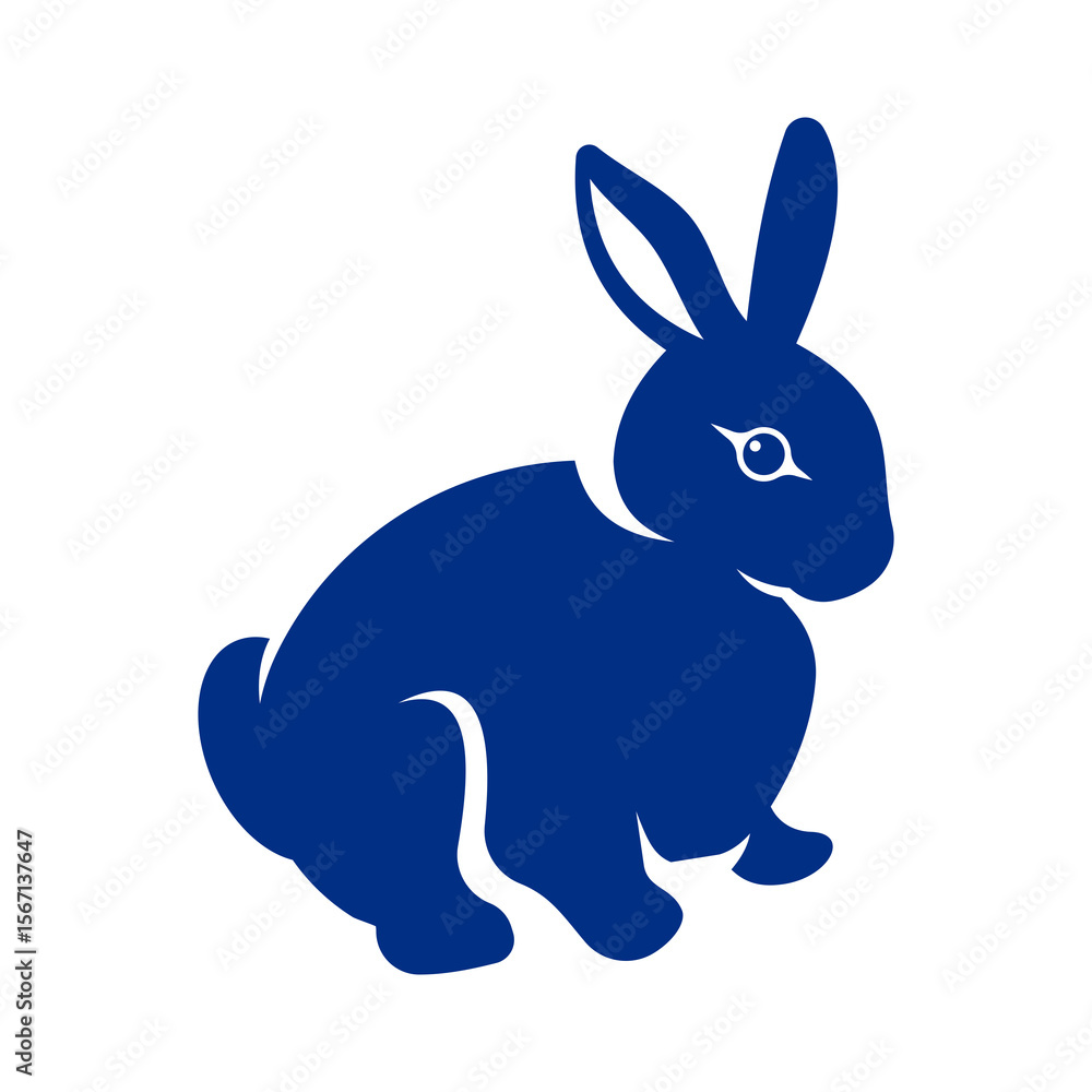 Fototapeta premium A cute navy blue rabbit graphic, perfect for logo design, branding projects, or springtime themed applications with a clean and modern aesthetic.