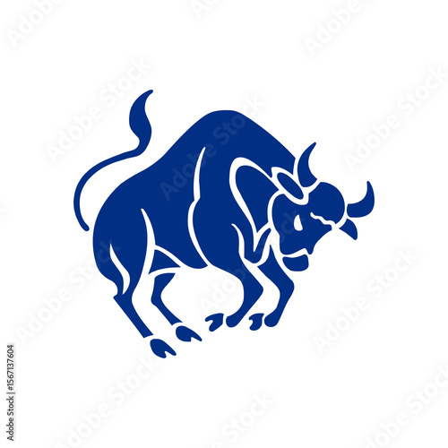A formidable bull emblem design, suitable for branding and logo applications, conveys strength and resilience with its dynamic, stylized pose.