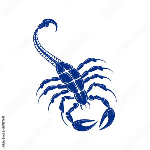 Detailed scorpion graphic in blue, an ideal design element for tattoo art, zodiac symbols, or edgy branding concepts.