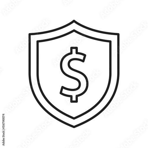 Investment Banking Shield Icon with Dollar Sign in Line Art  