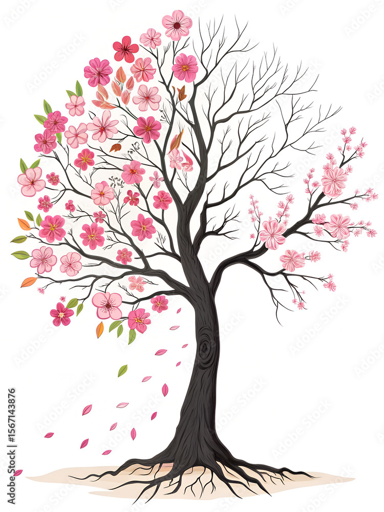 Cherry Blossom Tree Art: Seasonal Change Illustration Cherry Blossom Tree Art: Seasonal Change Illustration