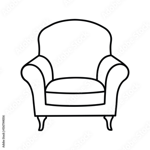 armchair with rounded backrest  black line art  