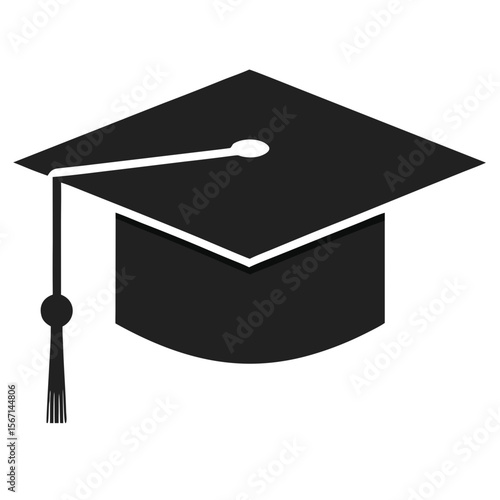 Black graduation cap with tassel symbolizing academic achievement and education isolated on white background