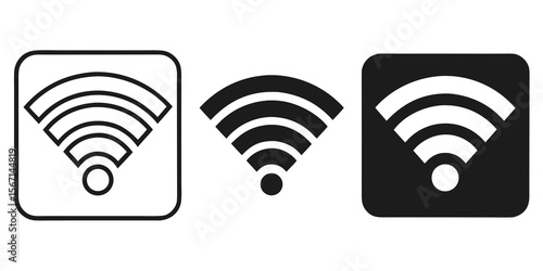 Three distinct wi fi signal icons in black and white variations isolated on white background